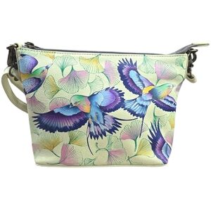 Anuschka “Wings of Hope” Hand-Painted Leather Crossbody Purse Bird Floral Art